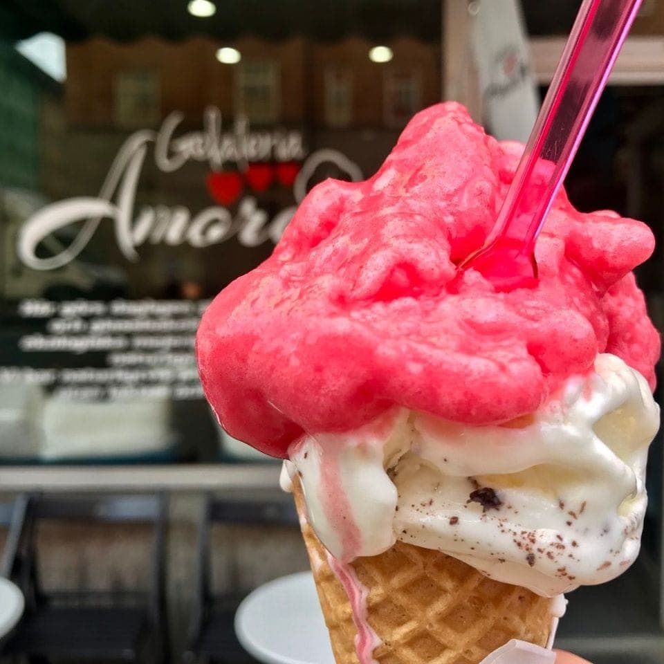 Italiensk gelato gjord dagligen på Gelateria Amore pizzeria Hornstull Stockholm